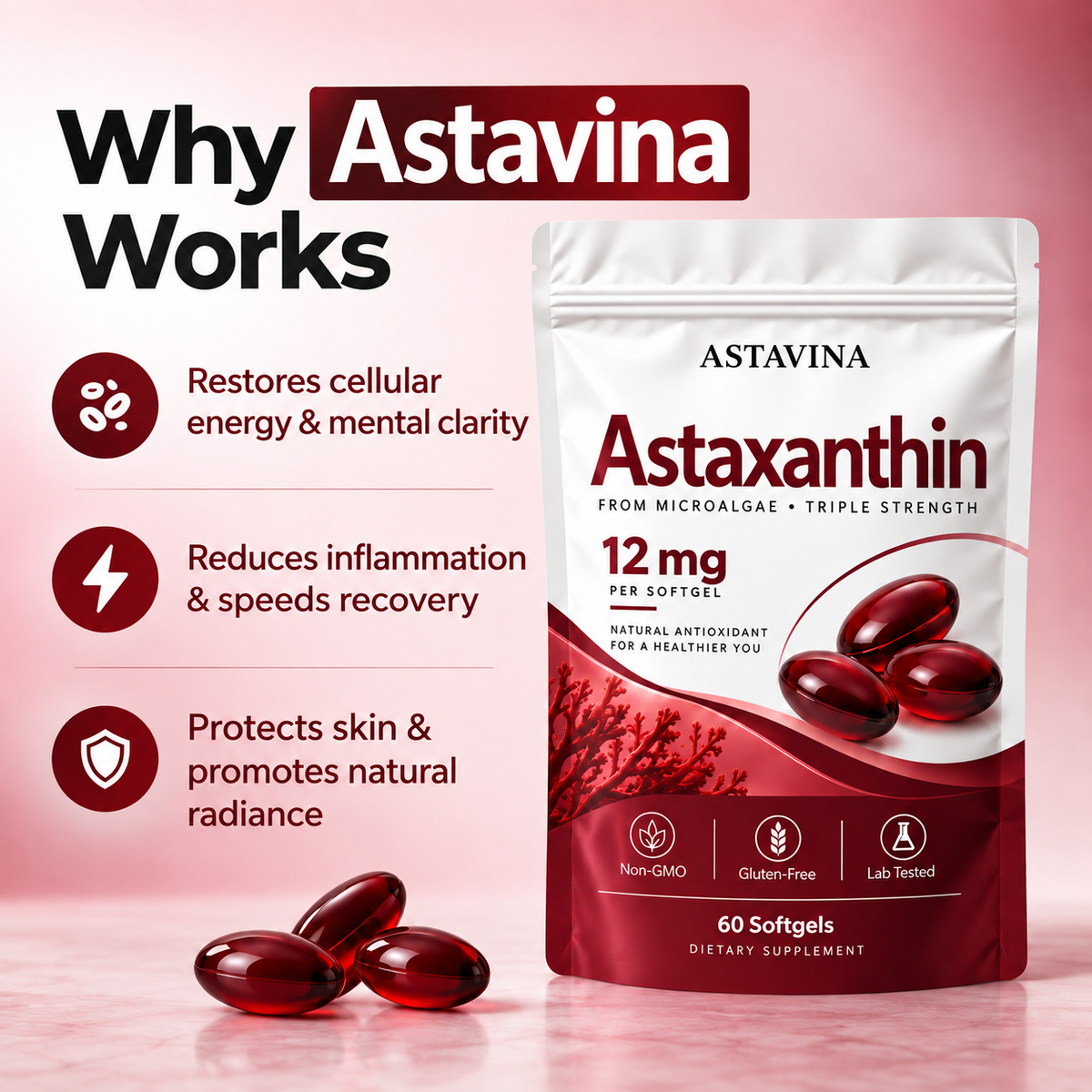 Astavina Astaxanthin 12mg Softgels